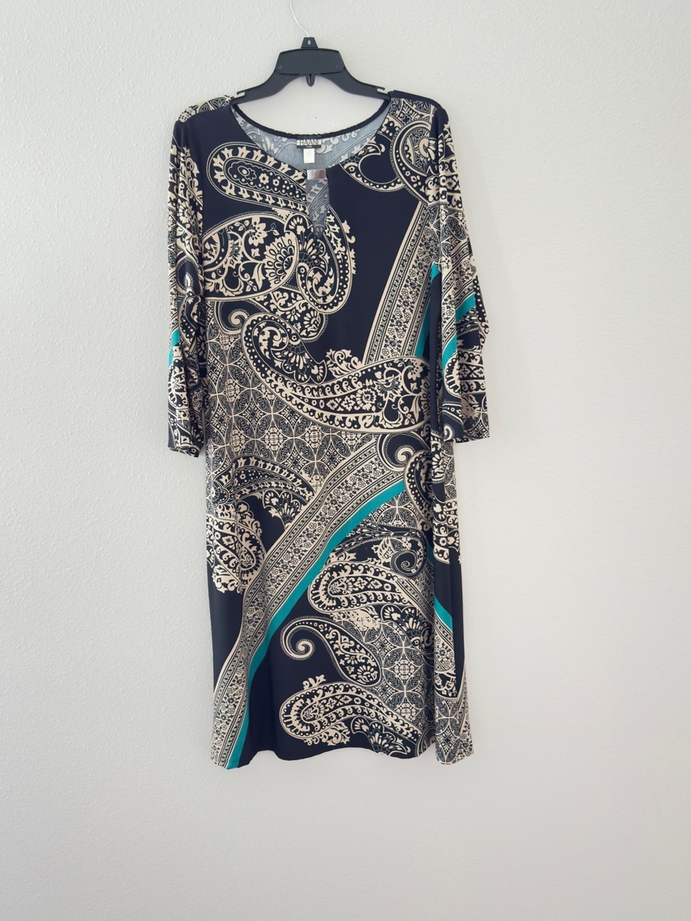 Haani Black Paisley Midi Dress with Teal Accents Size 1X